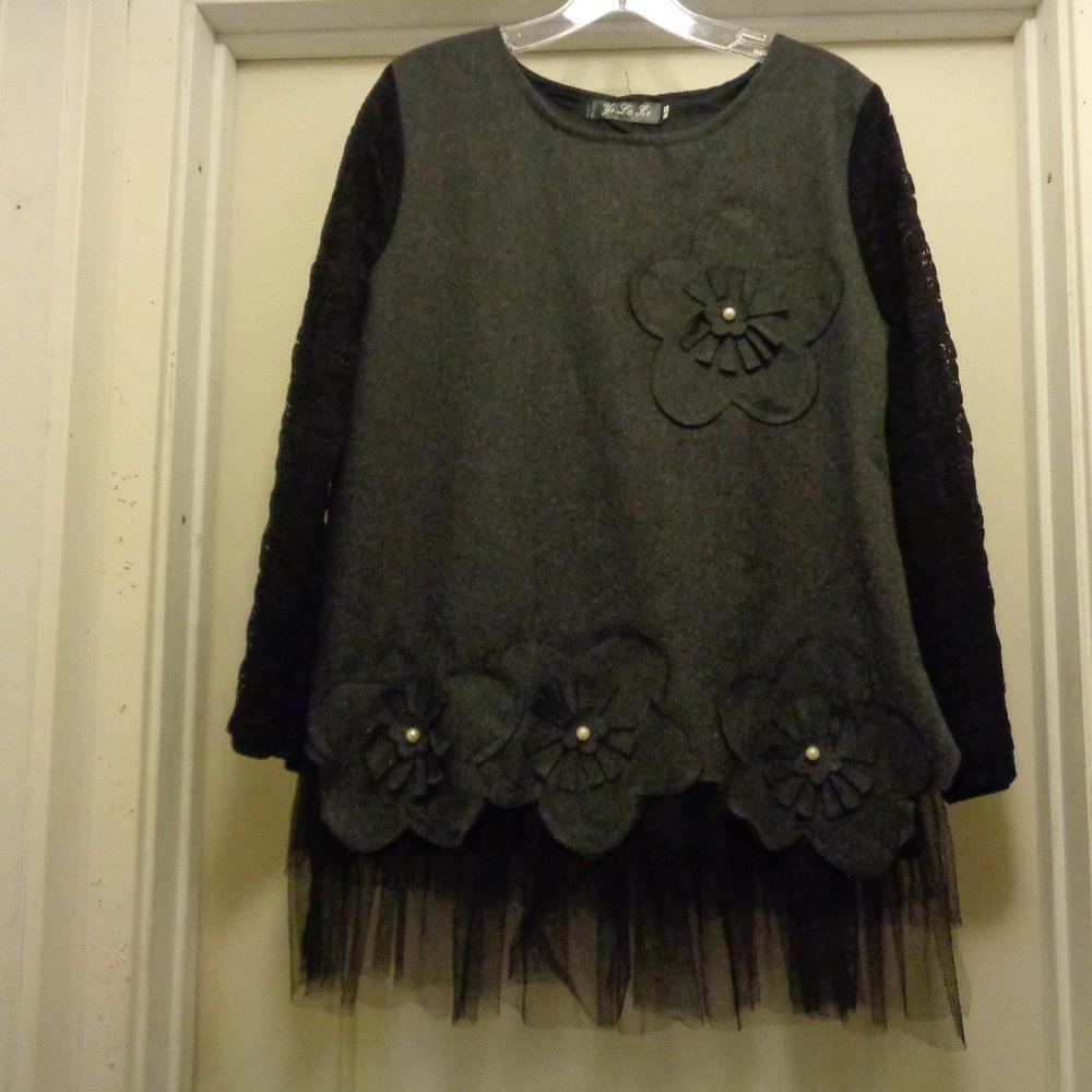 TULLE LOLITA KAWAII YI LA KE FLOWERS PEARLS FELT MESH MINI DRESS LG